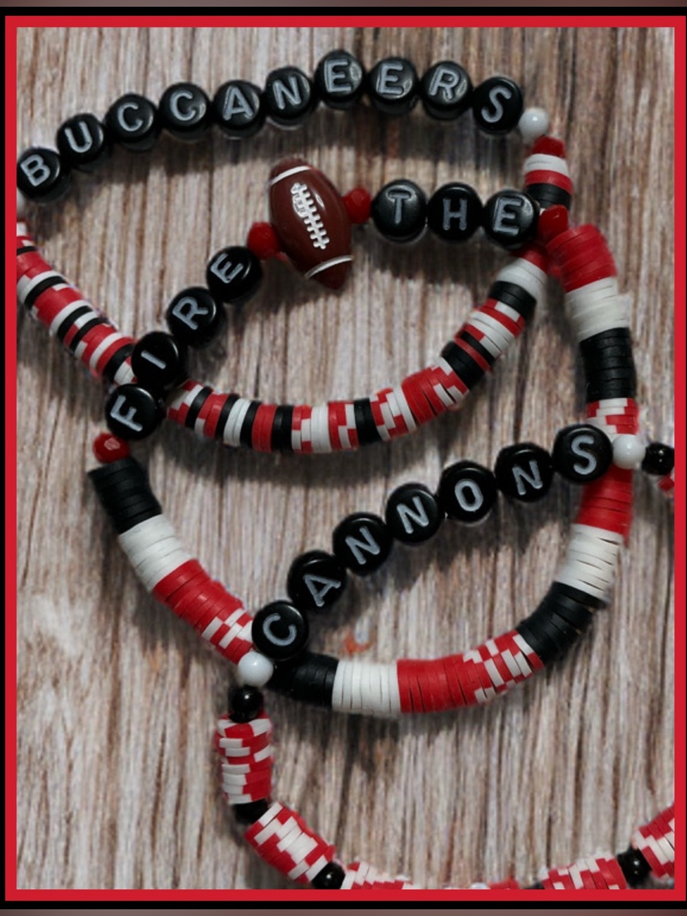 NFL- Buccaneers Football- Fire The Cannon bracelet set..(New Handmade)